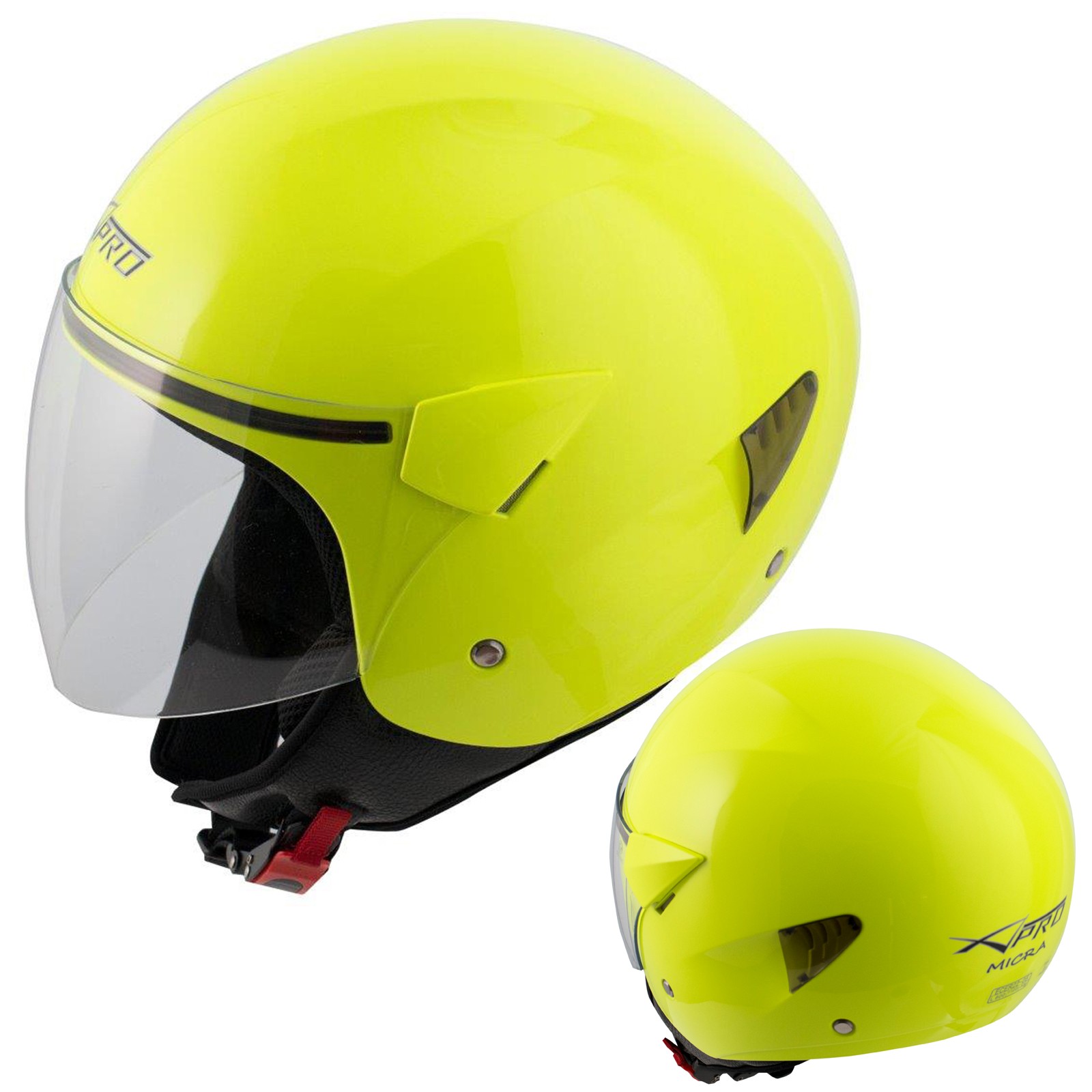 Casco Jet Scooter Moto Omologato ECE 22 Visiera Antigraffio Fluo