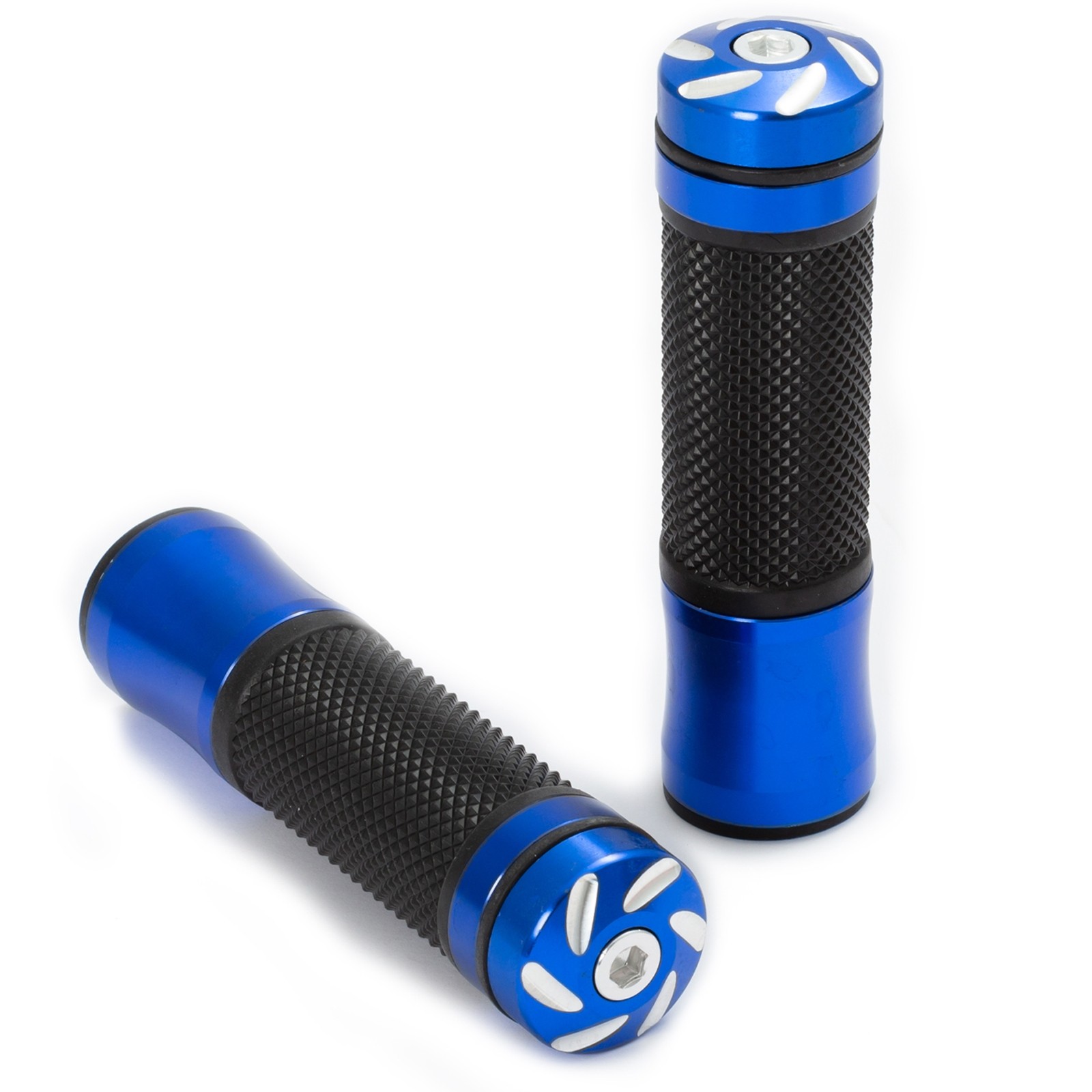 Paio Manopole Manubrio Moto Universale Metallo Gomma Antiscivolo A-Pro Blu