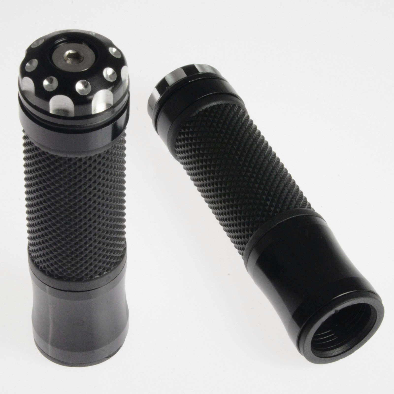 Coppia Manopole Metallo Gomma Moto Scooter Custom Universali Manubrio Nero