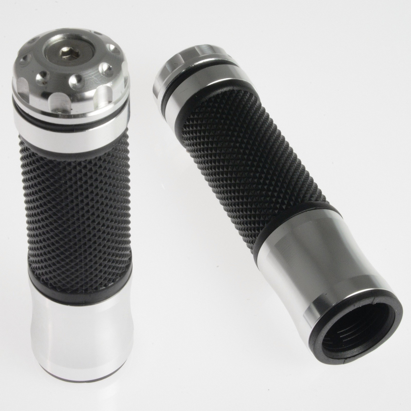 Coppia Manopole Metallo Cromato Gomma Moto Scooter Custom Universali Manubrio 