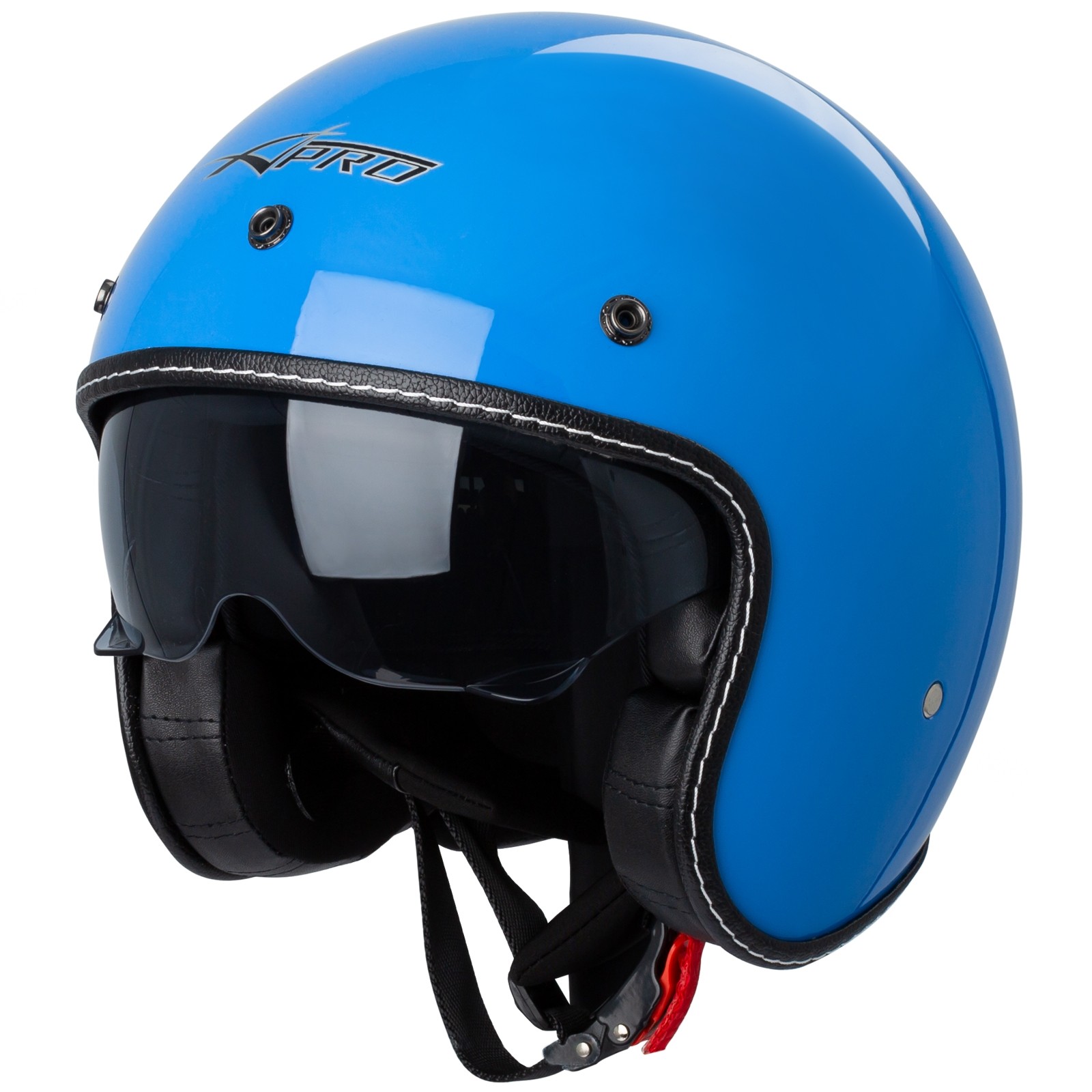 Abbigliamento Moto e Accessori - Casco Moto Jet Cafe Racer Omologato ECE  22-06 Parasole scooter Blu