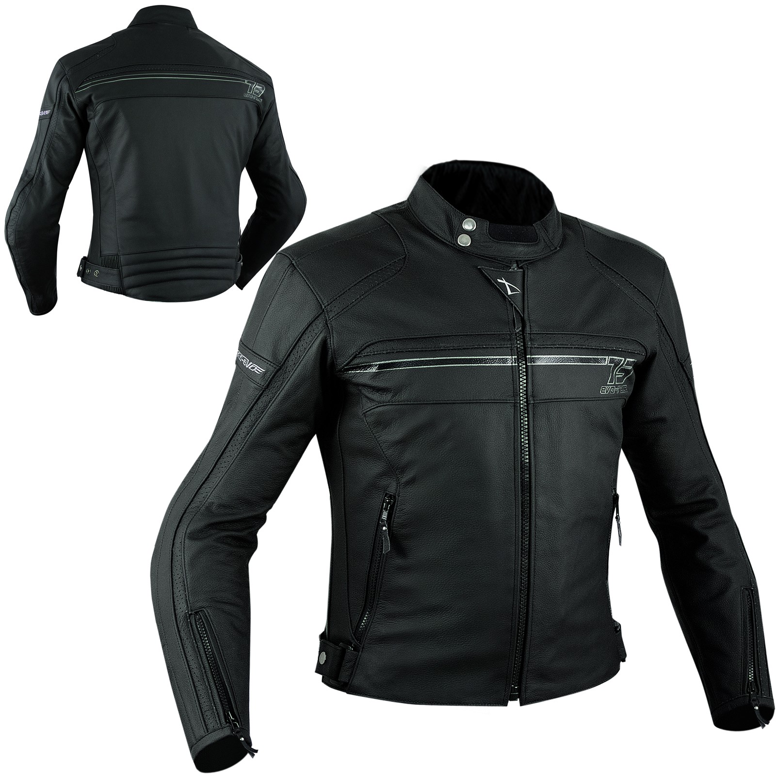 Sport Giacca Pelle Moto Custom Protezioni Omologate CE Rinforzo Schiena Nero