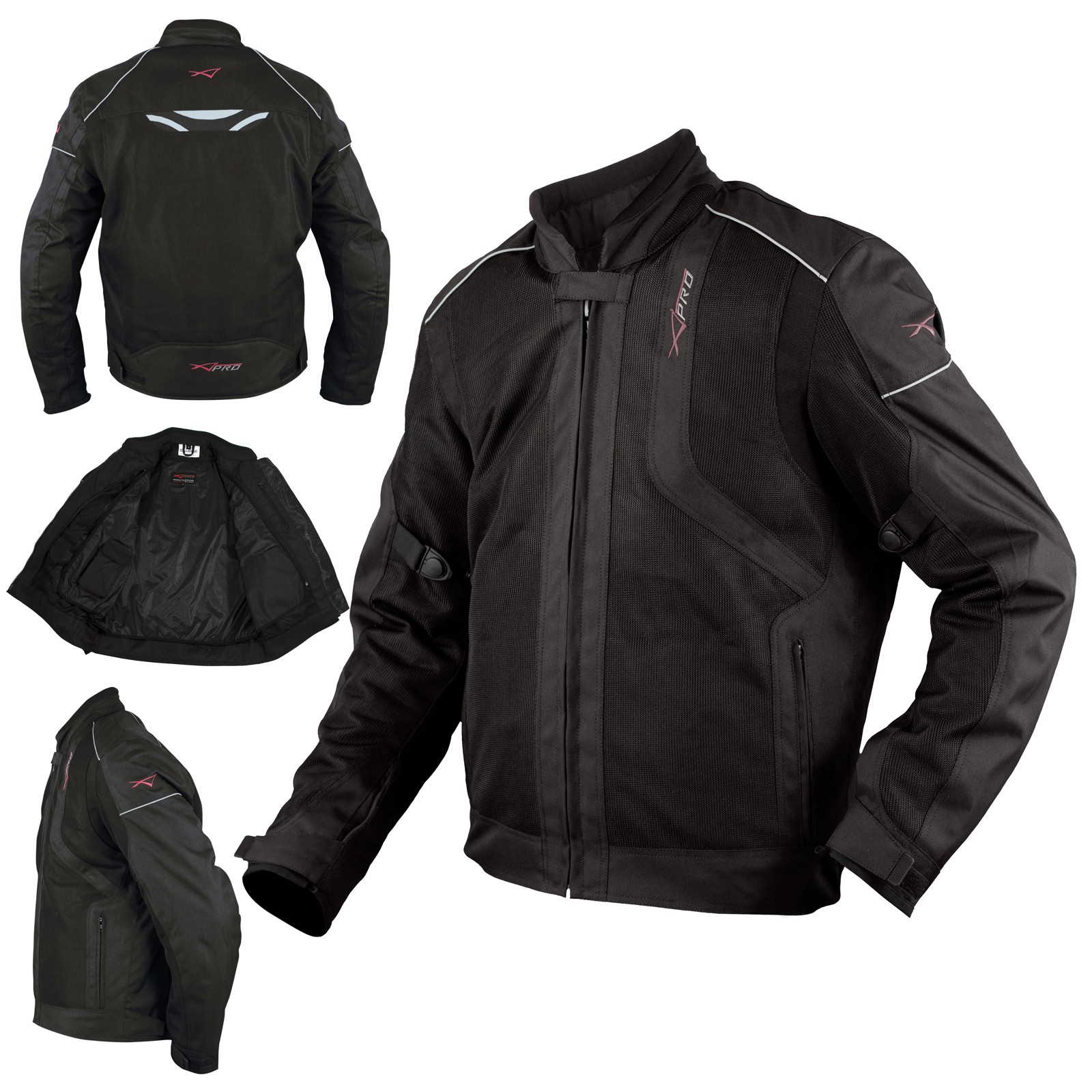 Giacca Moto Sport Tessuto Protezioni CE Impermeabile Ventilata Nero