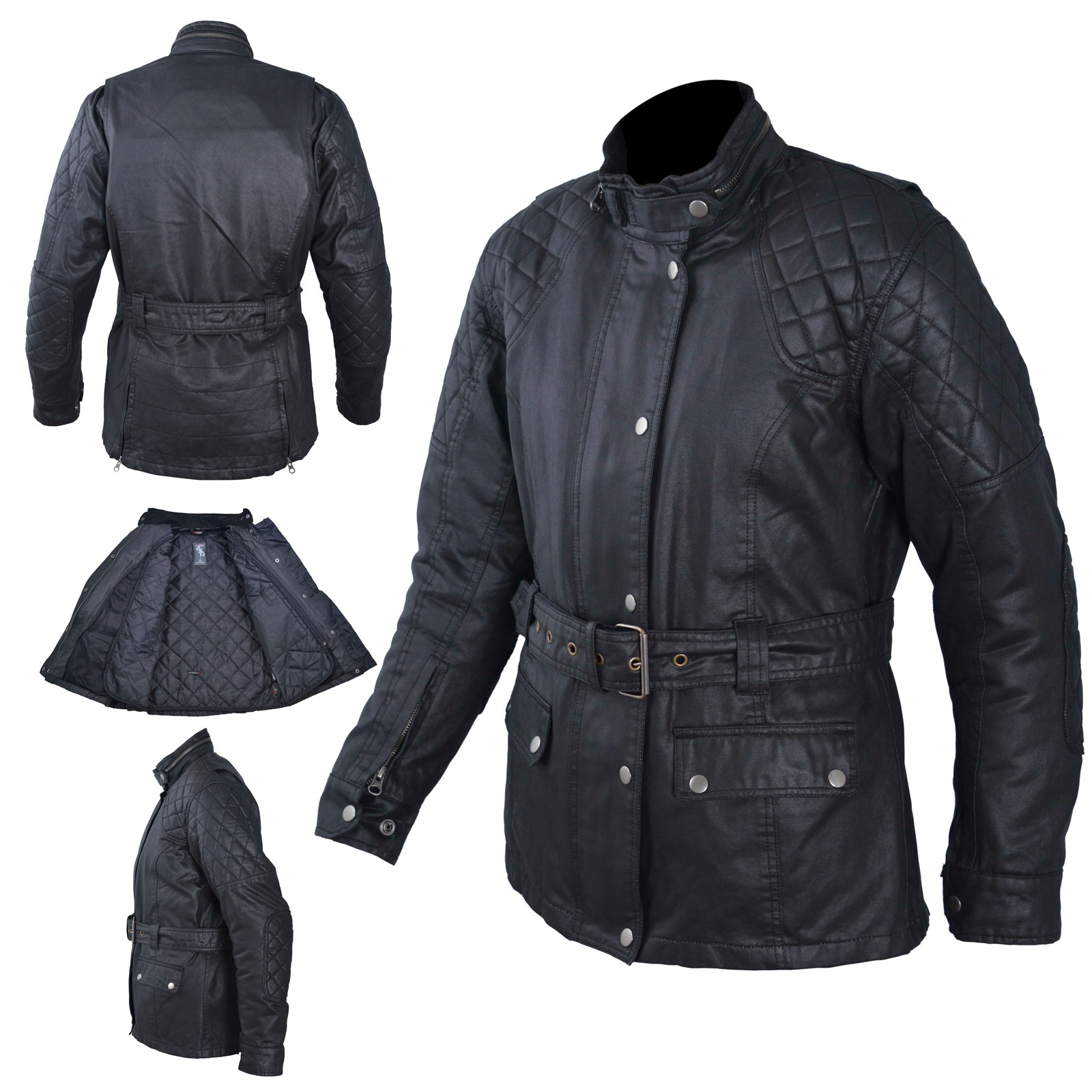 Giacca Donna Moto Fodera Termica Removibile Tessuto Protezioni Nero