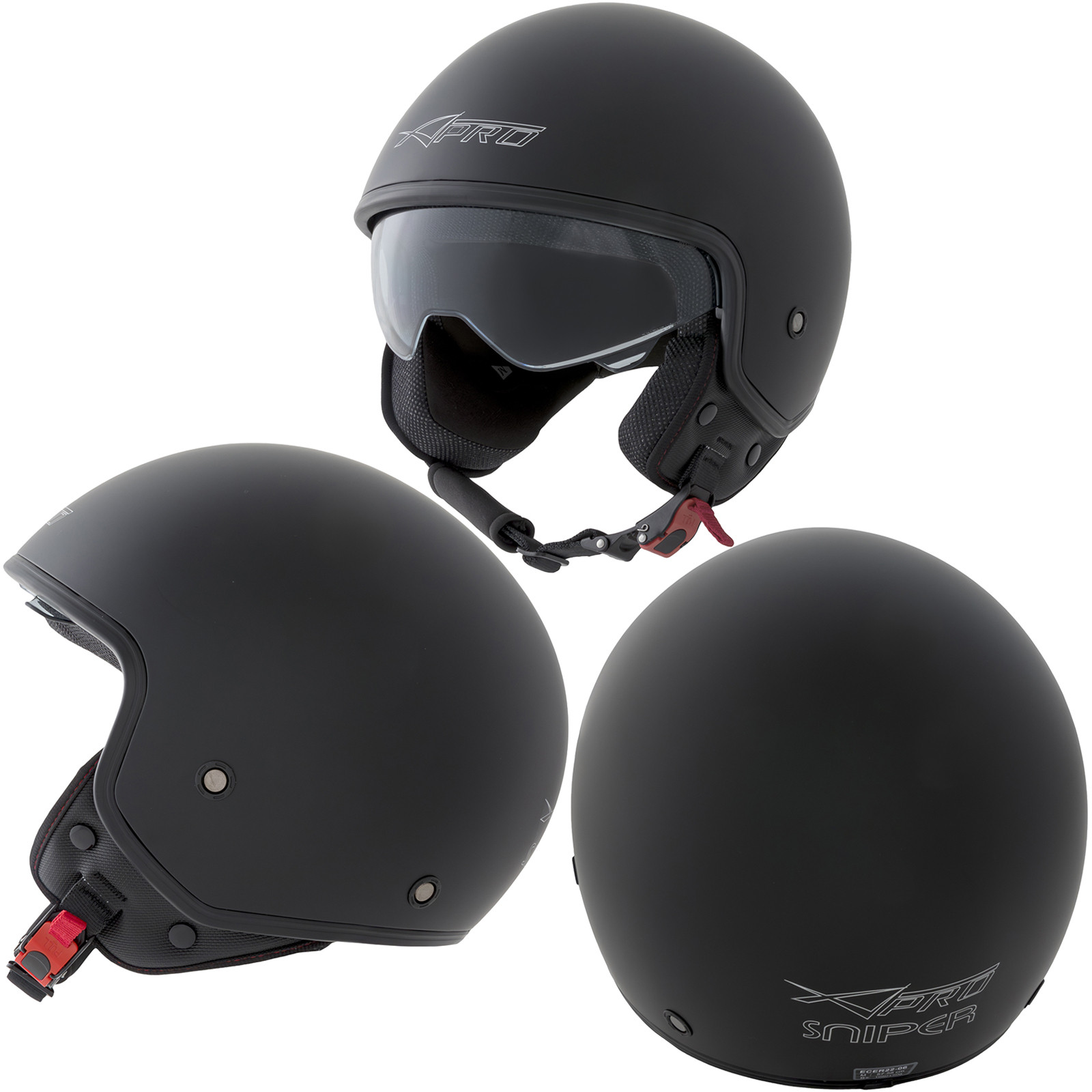 Jet Helmet Sniper A-Pro Casco Matt black Sonicmotoshop Composit