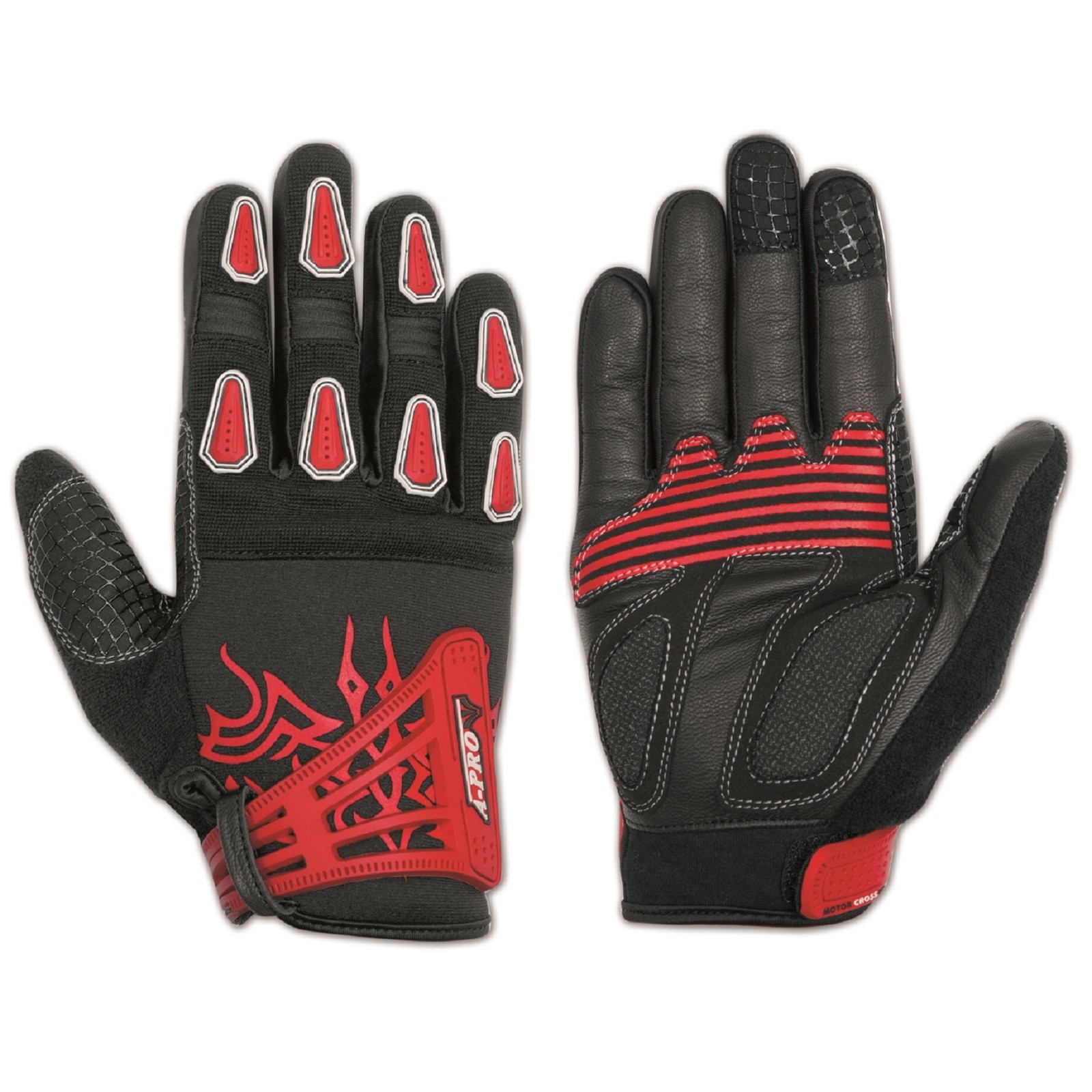 Guanto Cross Moto Enduro Off Road Pelle Tessuto Corto Estivo Protettivo Rosso