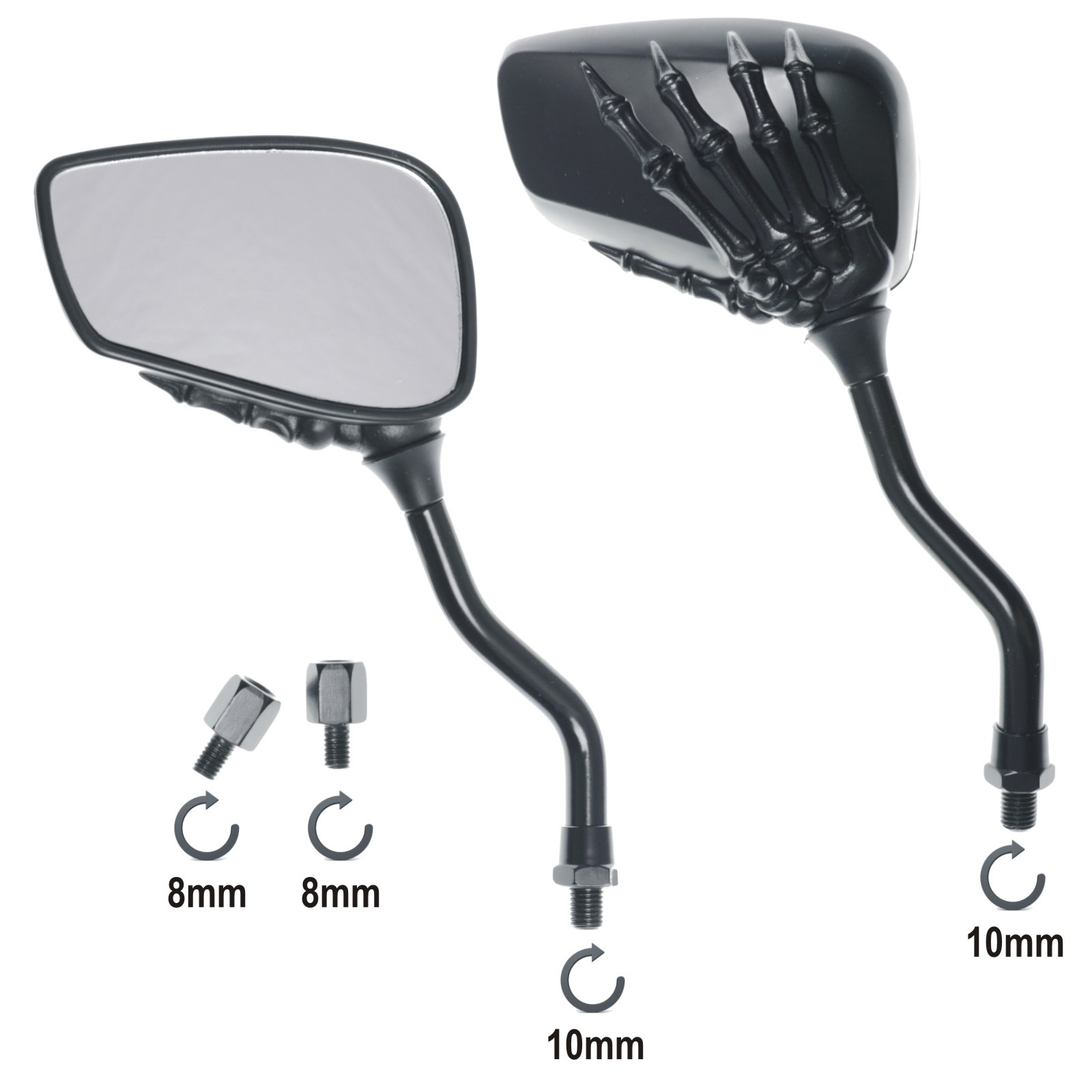 COPPIA SPECCHIETTI RETROVISORI Scooter Specchi Moto Custom Nero DX+SX