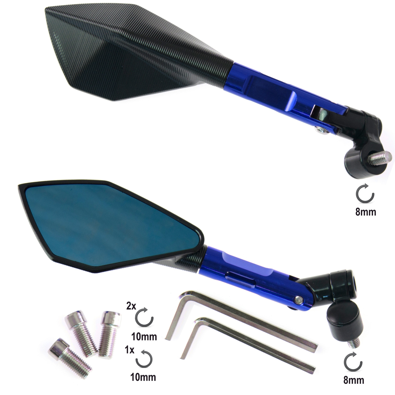 Abbigliamento Moto e Accessori - Coppia Specchietti Moto Blu Specchi in  Metallo Retrovisori Scooter Custom