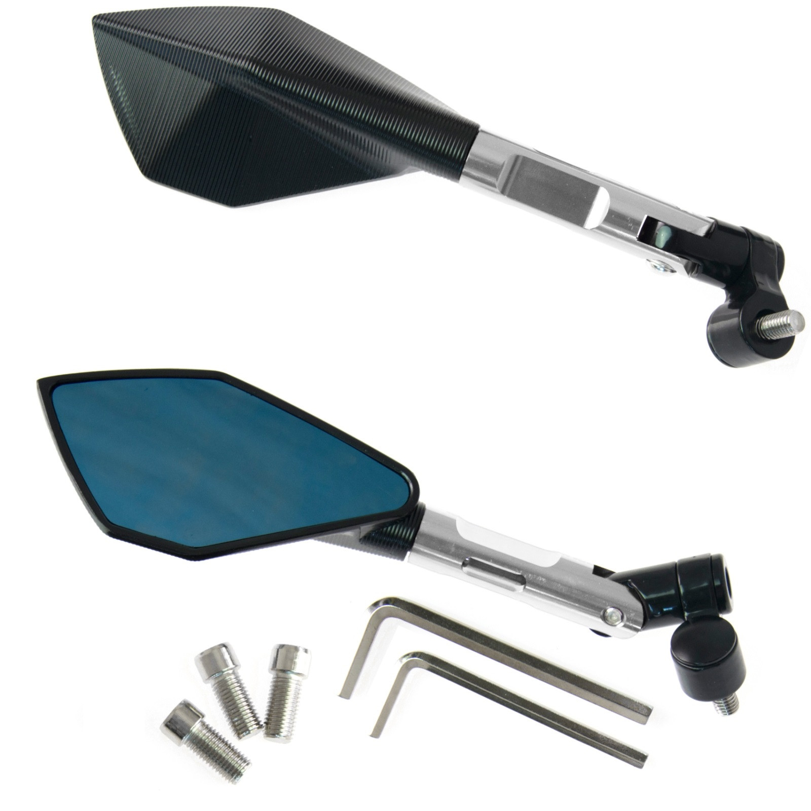 Coppia Specchietti Argento Retrovisori Specchi in Metallo Moto Scooter Custom