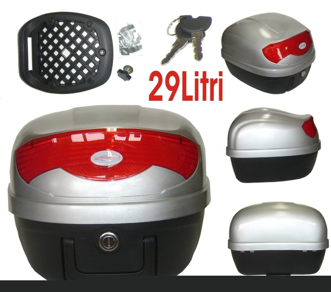 Bauletto Baule Moto Scooter 29 Litri Valigia Piastra Universale Argento