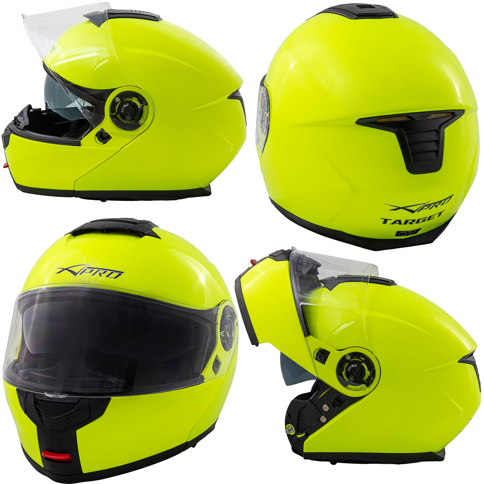 Casco Modulare Moto Touring Sport Apribile Visiera Parasole Giallo Fluo