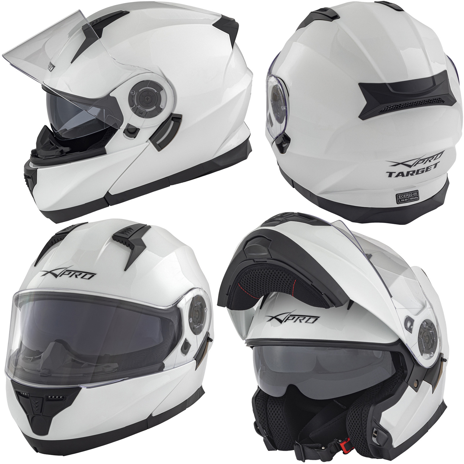 Abbigliamento Moto e Accessori - Casco Modulare Apribile Sport Visiera Moto  Touring Parasole Bianco