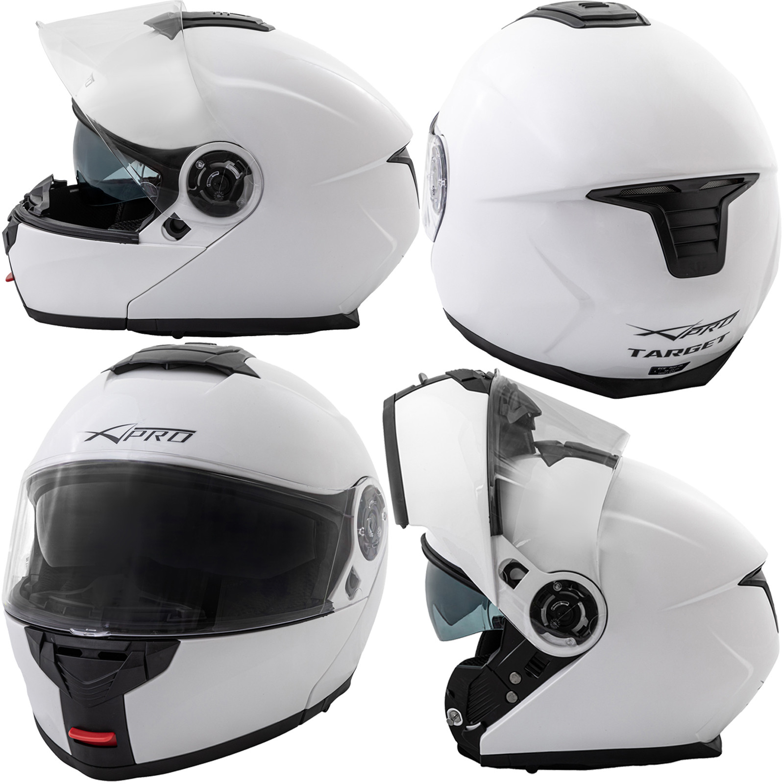 Casco Modulare Apribile Sport Visiera Moto Touring Parasole Bianco