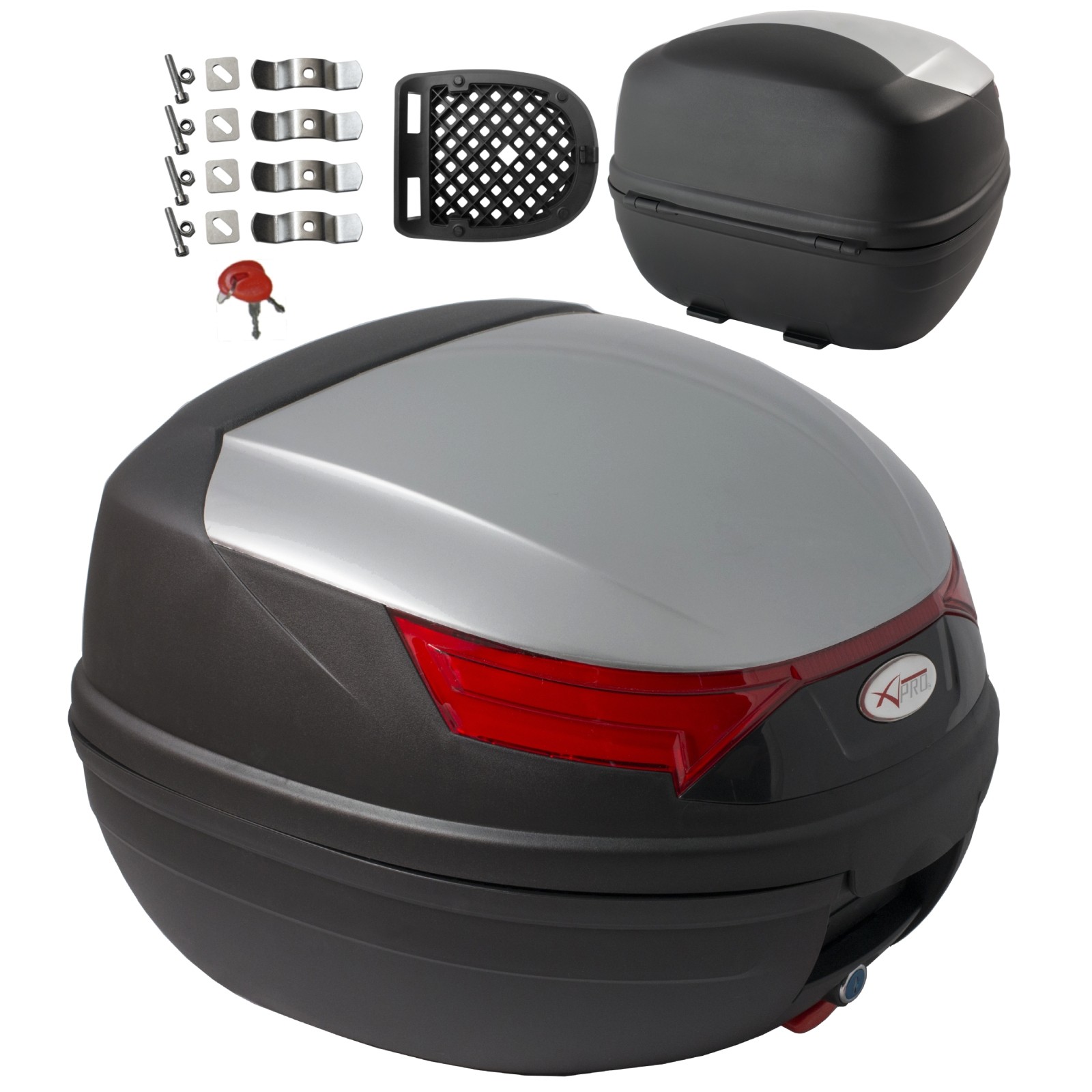 Bauletto Moto Scooter Baule Valigia Rigida Universale Top Case Argento