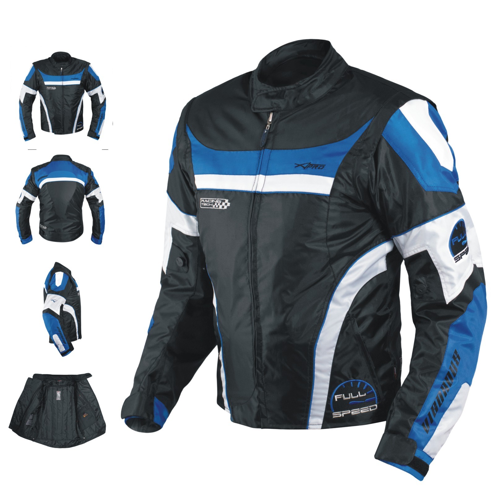 Giacca Moto Manica Staccabile Tessuto Protezioni CE Sfoderabile Gilet Blu