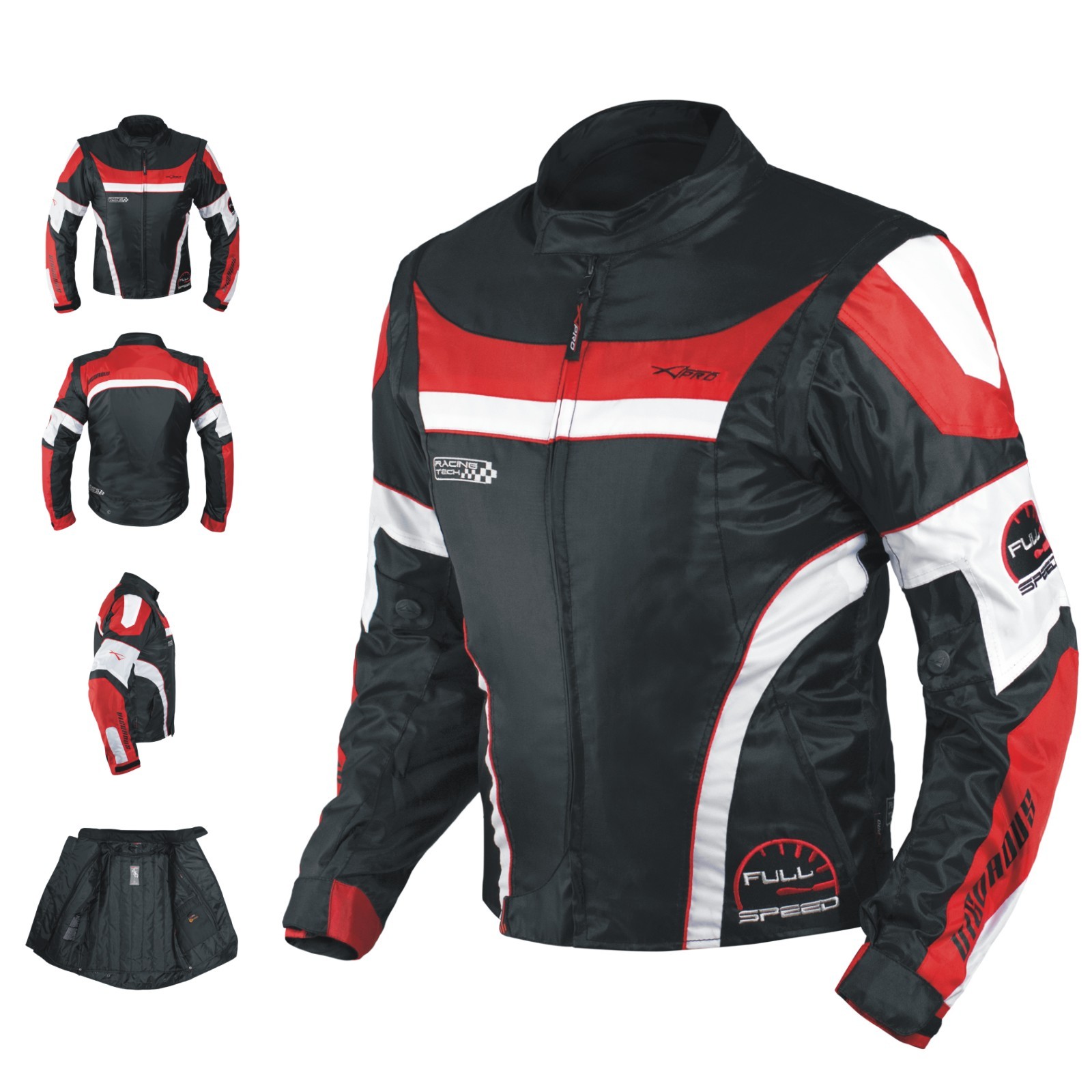 Giacca Moto Manica Staccabile Tessuto Protezioni CE Sfoderabile Gilet Rosso