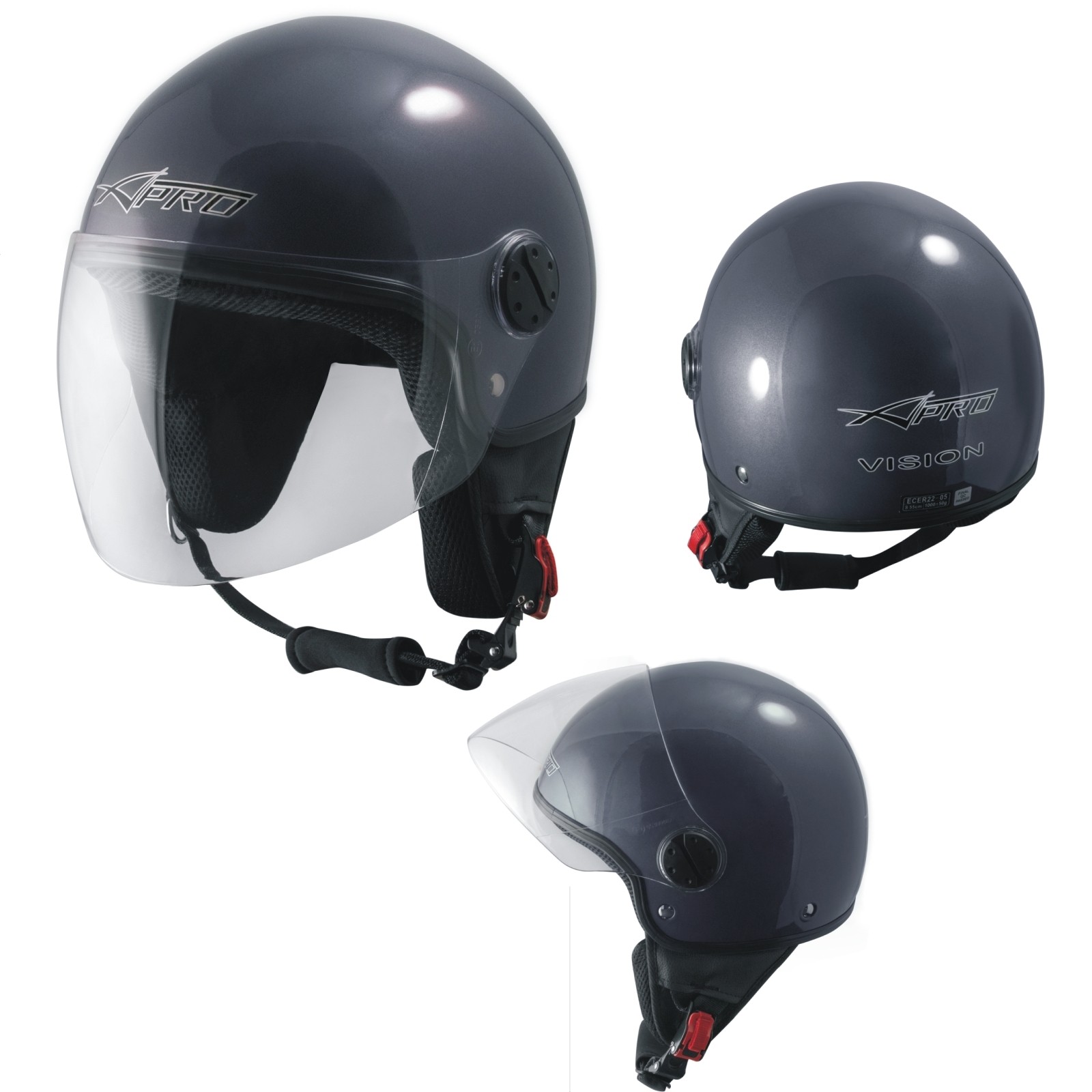 Casco Jet Demi Scooter Moto Omologato ECE 22  Visiera Antigraffio Grigio Scuro