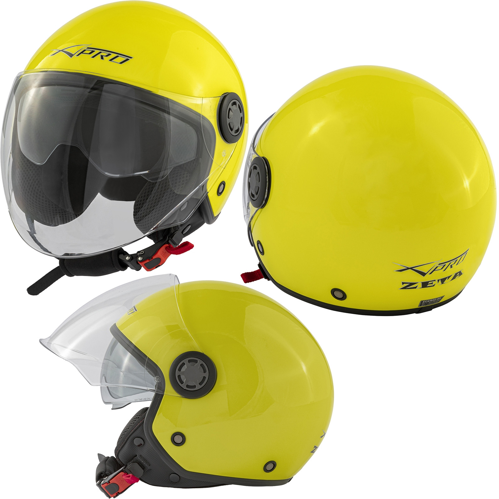 ZETA - Casco Moto Jet Aperto Visiera Lunga Parasole Fluo Composit