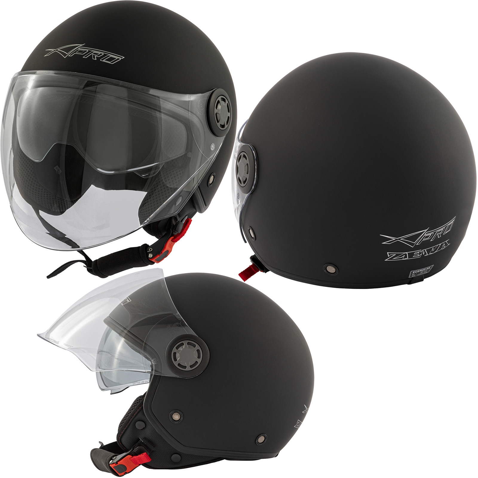 Abbigliamento Moto e Accessori - Jet Moto Casco Certificato ECE 22 06  Trasparente Visiera Parasole Nero Matt