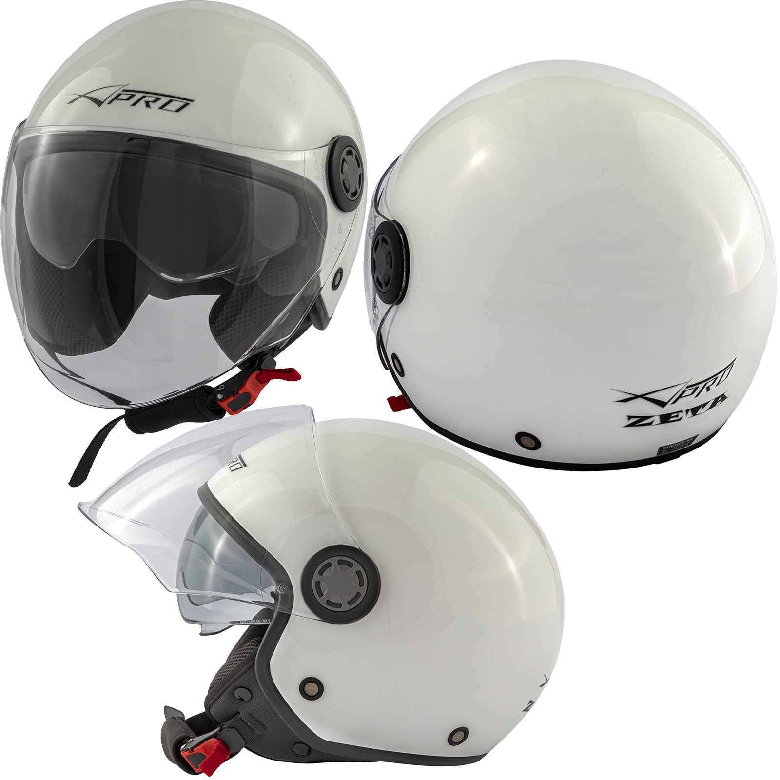 Abbigliamento Moto e Accessori - Jet Scooter Casco ECE 22 06 Moto  Certificato Lunga Visiera Bianco Parasole A-Pro