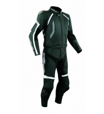 Tuta Pelle Moto Racing Pista Sport 2 Pezzi Divisibile Giacca Pantalone Nero