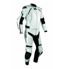 Tuta Pelle Moto Racing Pista Sport 2 Pezzi Divisibile Giacca Pantalone Bianco