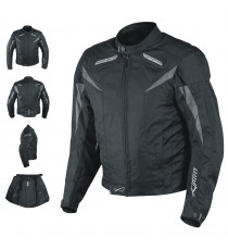 Giacca Tessuto Moto Protezioni CE Manica Staccabile Termico Removibile Nero