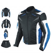 Giacca Tessuto Moto Protezioni CE Manica Staccabile Gilet Termico Removibile Blu