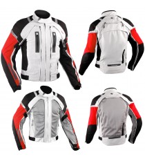 Giacca Moto Tessuto Cordura Mesh Protezioni CE Impermeabile 4 Stagioni Bianco