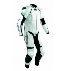 Tuta Pelle Pista Moto Protezioni CE Omologate Inserti Titanio Intera Bianco