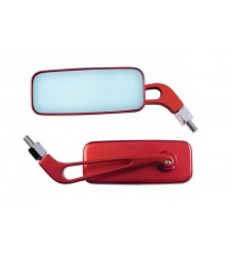 Coppia Specchietti Specchio Retrovisore Moto Naked Custom Metallo Rosso DX+SX