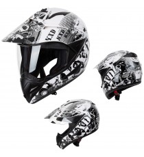 Casco Moto Cross Enduro Trial Quad Off Road Visiera Anti Nebbia Nero Grafica