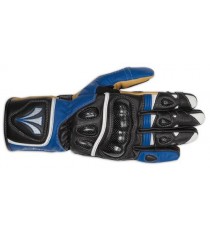 Guanto Sportivo Pista Moto Tecnico Protezioni Carbonio Professionale Pelle Blu