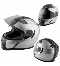Casco Integrale Moto Scooter Touring Visiera Interna Parasole Viaggio Argento
