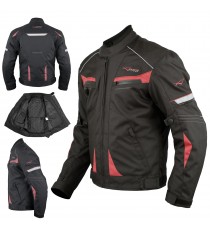 Giacca Moto Sport Tessuto Protezioni CE Impermeabile Ventilata Rosso