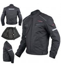 Giacca Moto Sport Tessuto Protezioni CE Impermeabile Ventilata Nero