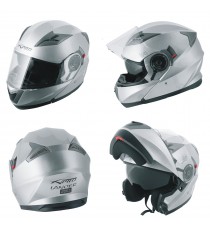 Casco Modulare Apribile Moto Touring Sport Visiera Parasole Silver