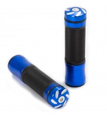 Paio Manopole Manubrio Moto Universale Metallo Gomma Antiscivolo A-Pro Blu