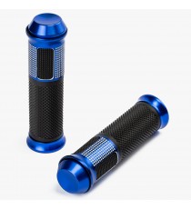 Coppia Manopole Custom Universali Moto Metallo Strada Racing 22mm Blu
