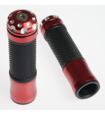 Coppia Manopole Metallo Gomma Moto Scooter Custom Universali Manubrio Rosso
