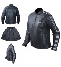 Giacca Pelle Donna Moto Protezioni CE Fodera Termica Removibile Bianco