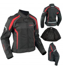 Donna Giacca Moto Tessuto Impermeabile Traspirante Riflettente Rosso