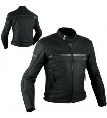 Sport Giacca Pelle Moto Custom Protezioni Omologate CE Rinforzo Schiena Nero