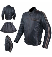 Giacca Pelle Vintage Moto Protezioni CE Regolabile Fodera Termica