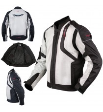 Giacca Moto Sport Tessuto Protezioni CE Impermeabile Ventilata Grigio