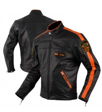 Giacca Pelle Moto  Custom Protezioni Omologate CE Rinforzo Schiena Arancione