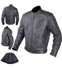 Giacca Pelle Vintage Moto Trattamento Invecchiato Protezioni CE