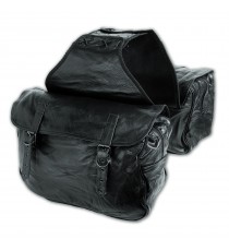 Borsa Bisaccia Pelle Morbida Sella Moto Custom Chopper Bobber  Nero