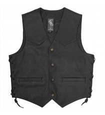 Gilet Pelle Classico Lacci Lato Foderato Bottoni Tasche Esterne Interne