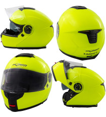Casco Modulare Moto Touring Sport Apribile Visiera Parasole Giallo Fluo